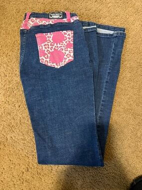 Dark Blue ranch Dressn Women's Jeans with Pink Leopard Pocket